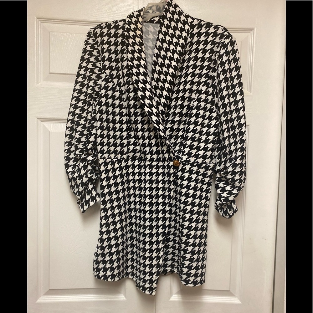 SHEIN Shawl Neck Houndstooth Print Shirt Romper